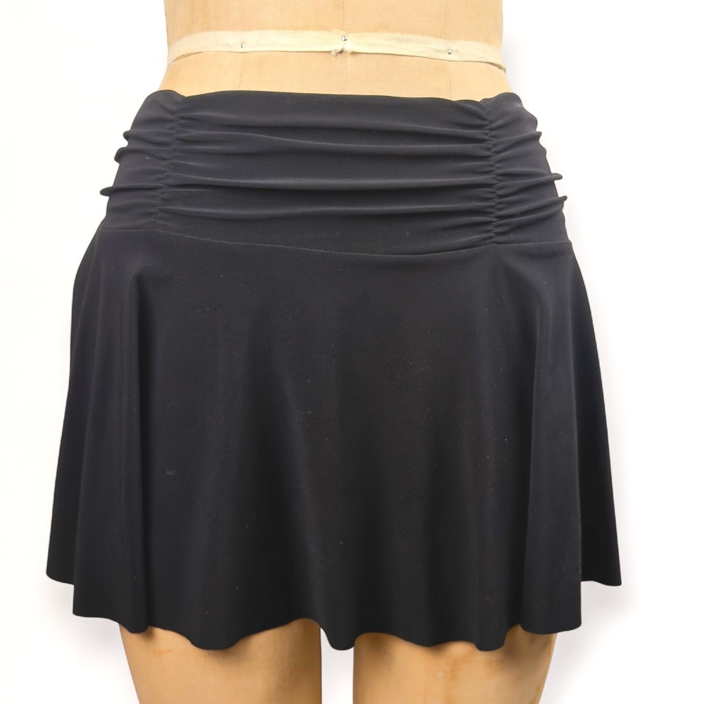2000s Womens M Black Ruched Mini Skirt Flowy Stretch Fit Y2K Coquette